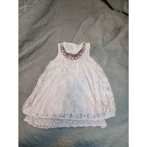Ivory Lace Dress with Beaded Neckine